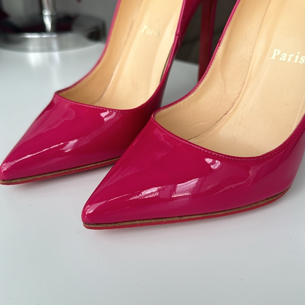 Christian Louboutin Hot Pink Patent Leather Pointed-Toe Pumps - Picture 3 of 15